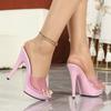 Women One Strap Heeled Slides, 13CM Thin High Heels, Sexy Open Toe Summer Fashion Party Sandals,Ladies Slip-on Mule Shoes