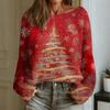 Women's Fashion Round Neck Long Sleeve Christmas Print Casual Pullover Sweater Top