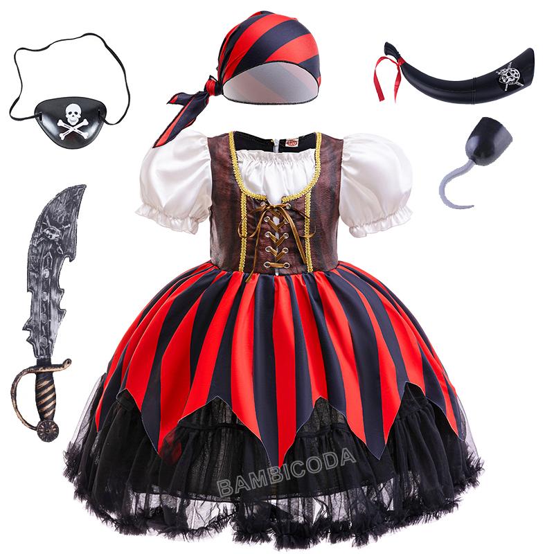 Halloween Capitaine Jack Sparrow des Caraïbes Costume Cosplay Fête de Carnaval Filles Déguisement Pirate Cape de Pirate Accessoires 150(9-10T)