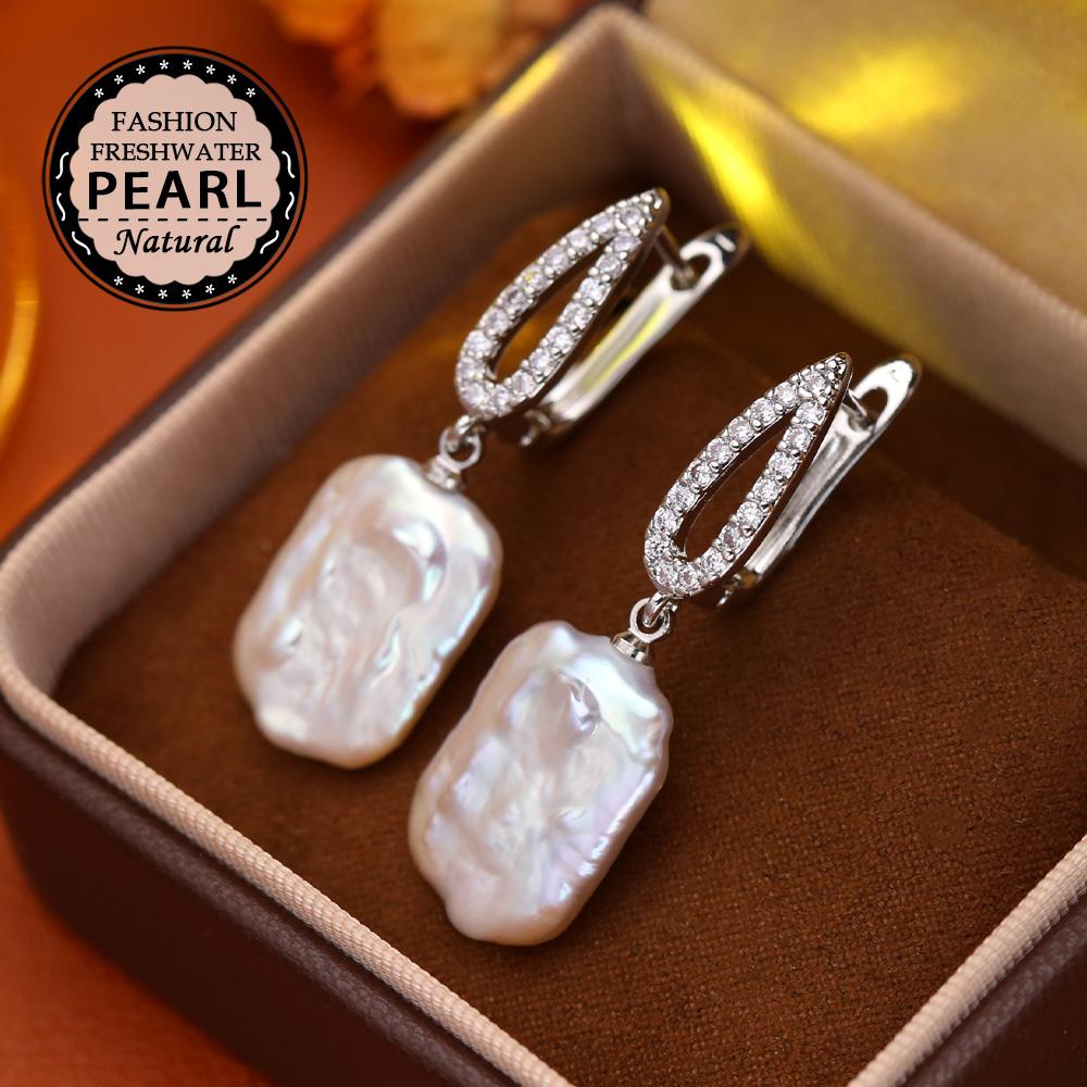 SENIKO Natürliche Süßwasser Große Barocke Perle Ohrringe Mode Zirkonia Perle Ohrringe Für Frauen Partei Schmuck