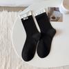 Women's Autumn New Variety of Color Contrast Crimped Fabric Label Boneless Drum Pile Cotton Socks