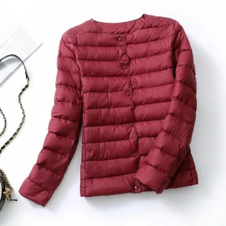Women Puffer Jacket Down Parka Overcoat Ultralight Warm Portable Collarless O Neck Padded Spring Winter
