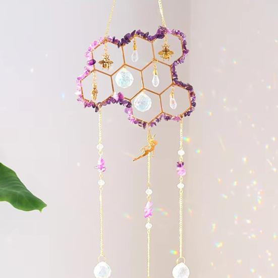 Yousheng Honeycomb Crystals Suncatcher, Window Hanging Pendants, Sun Catcher with Crystal Prisms, Sparkling Wind Chimes, Home Indoor Outdoor Garden
