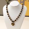 1PC Fashion Maillard Tiger's Eye Necklace Natural Stone Tiger's Eye Stone Love Pendant Necklace Women