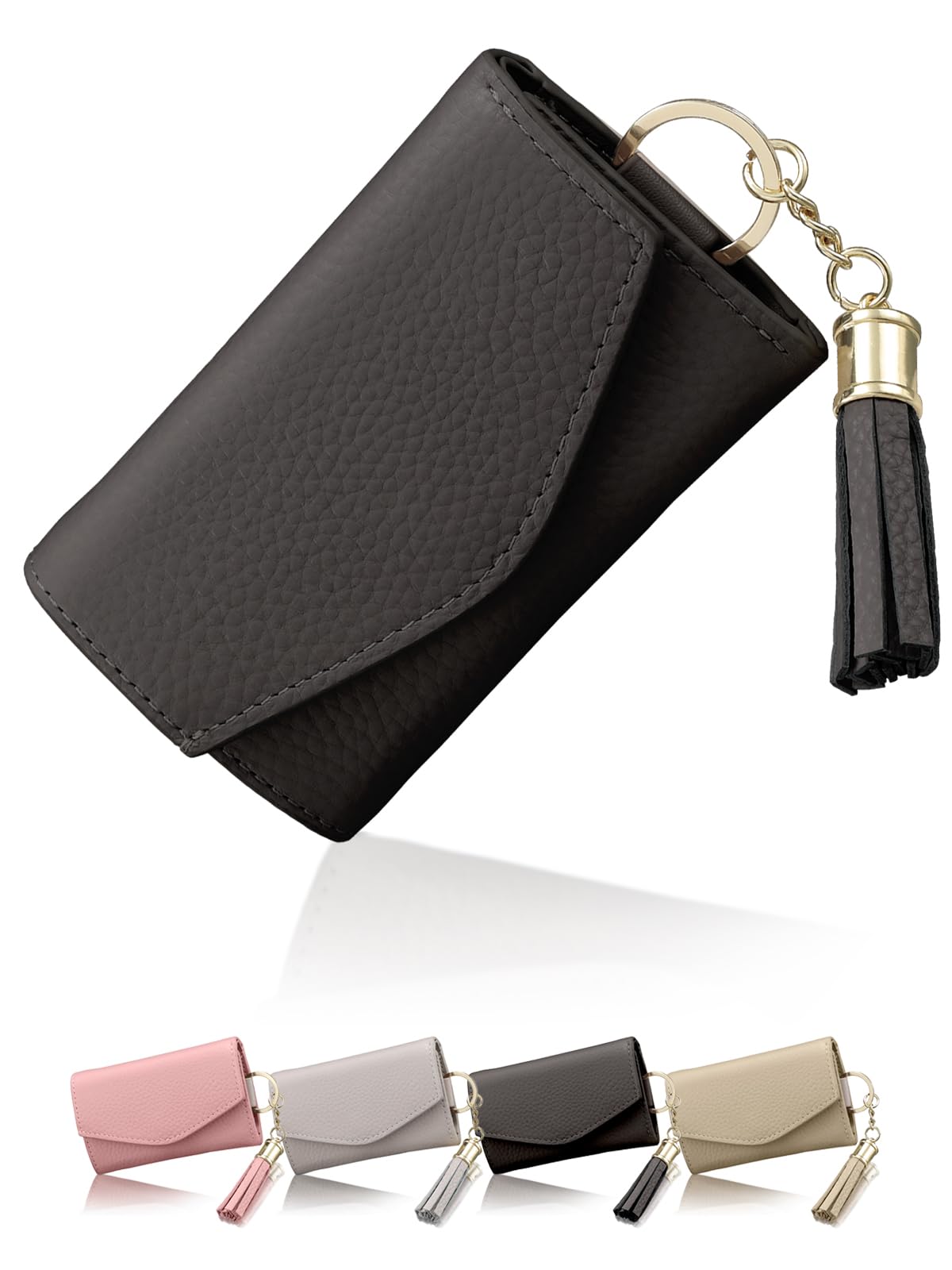 

Encore Key Case [High-Quality Look, Muted Color] Genuine Leather Key Holder for Women with Bill Pocket, 4-Ring Cowhide Key Chain, Perfect Gift for