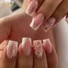 Hot Selling French White Nail Art Wholesale In Europe America 3D Heart-shaped Glitter Fake Nails Short Medium-sized Square Shaped Pieces