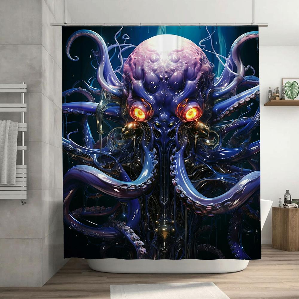 Stylish Octopus Shower Curtain Blue Marine Decorative Waterproof Fabric for Bathroom Halloween Gift Idea 72X84 In