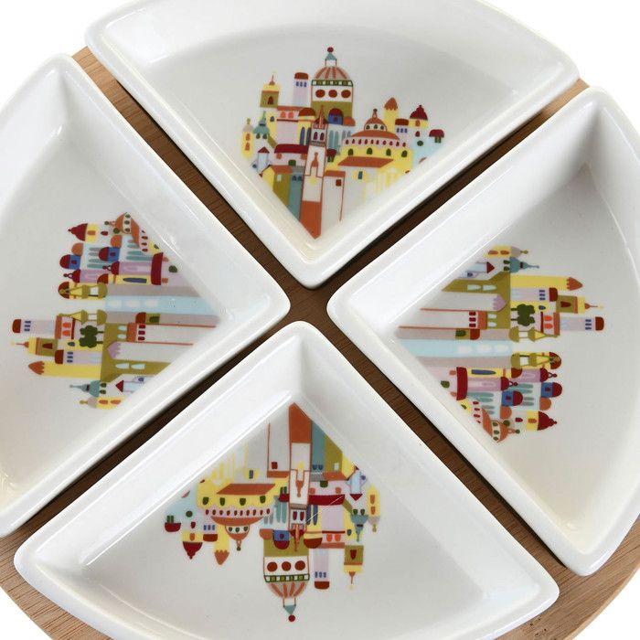 Set d'apéritif - DKD HOME DECOR - Bleu, Blanc, Rouge - Grès - 21,5 x 21,5 cm - Design Contemporain