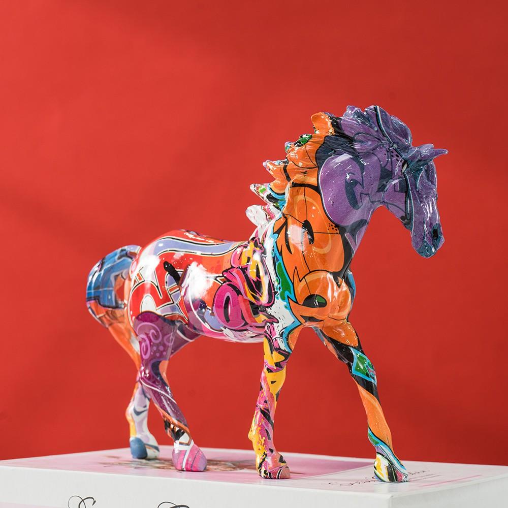 Graffiti Horse Statue Pop Art Modern Animal Sculpture Home Interior Decoration Living Room Office Bookshelf Decor Ornament Gift