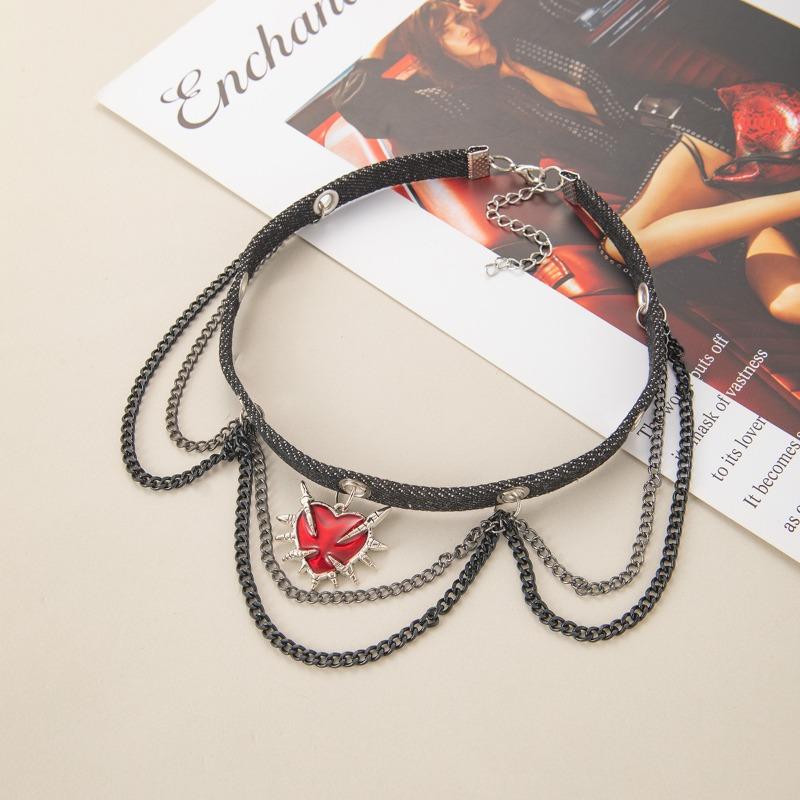 Y2k punk hip-hop choker - leather sweet & spicy hot girl heart chain tassel necklace