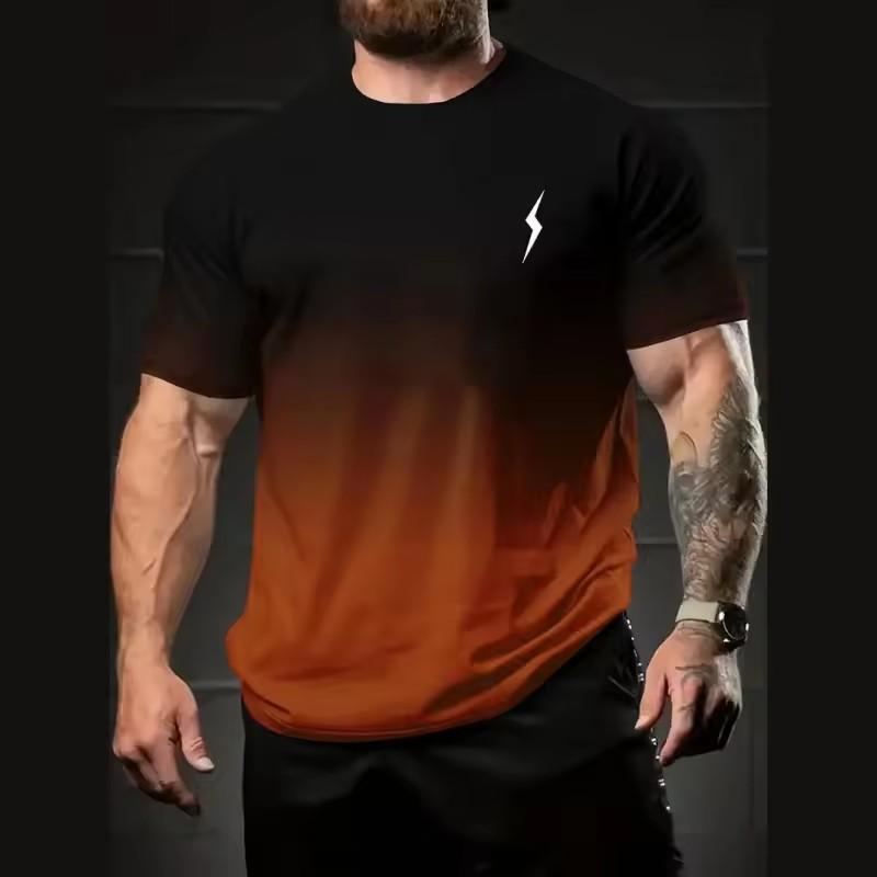 Men's Minimalist Gradient Colour Vibrant Lightning Bolt Print T-Shirt Summer Leisure Short Sleeve Crew Neck Loose Tops