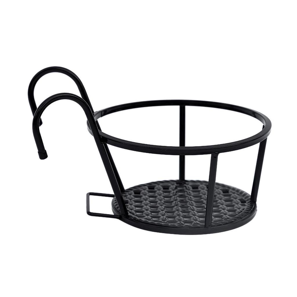 Hanging Flower Pot Basket Wall Mounted Spraying Metal Plant Pot Stand Round Tube Type Black 22cm 8.7in