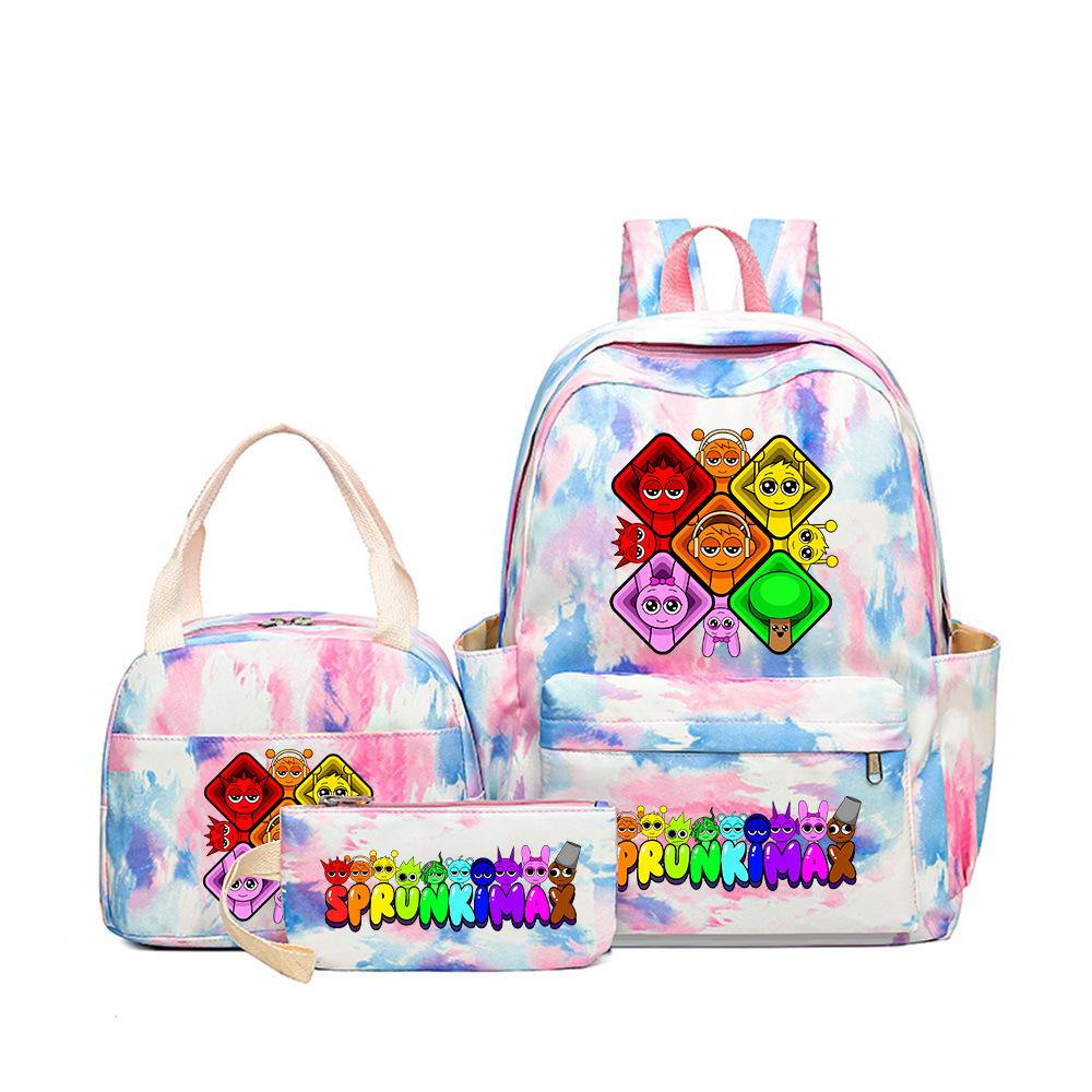 New Printed Rhythm Box Student School Bag Three-piece Casual Sprunki Backpack Crossbody Bag Pencil Bag D