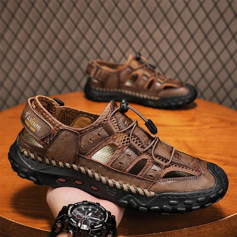 Fashion Anti-collision Toe Mens Soft Sole Summer Flats Sandals New Slippers Breathable Beach Shoes Outdoor Casual Shoe Large Size 38-48