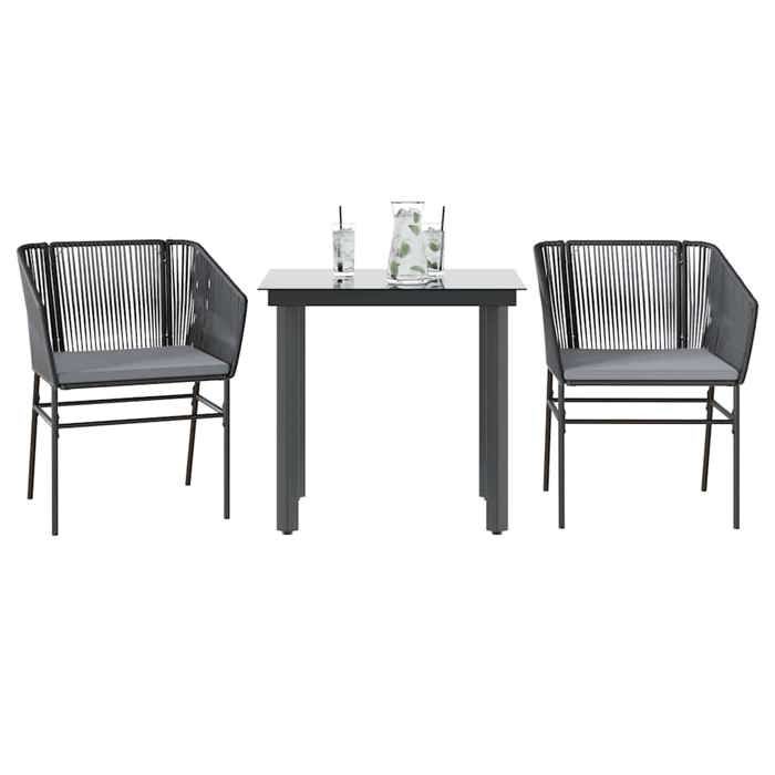 VidaXL Garden Dining Set and Cushions 3 Pcs Black Rattan Glass, Outdoor Dining Set, Furniture of 3334611