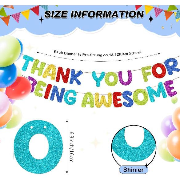 Fulmoon Pre Strung Thank You for Being Awesome Glitter Banner Funny Appreciation Banner for Employee Coworker Staff Teacher Graduation Retirement