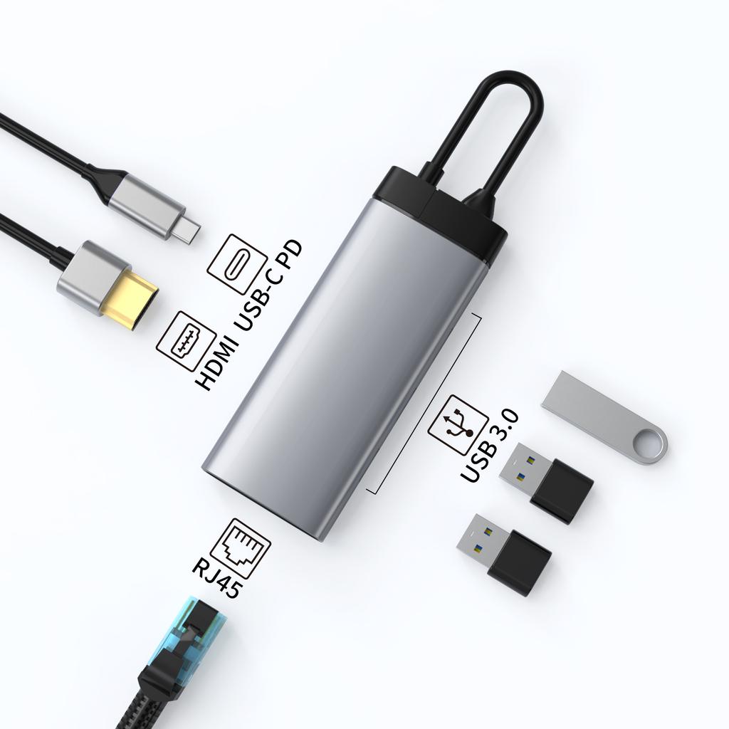 6 In 1 Usb 3.0 Hub Fast Charge HD-MI USB3.0*3 Usb C Hubs RJ45 1000M SD TF Usb C Hub Ethernet