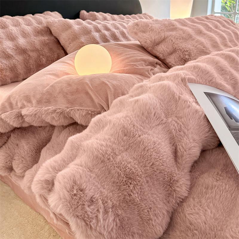 Lilang High Gram Weight Double-Sided Bubble Fleece 4-Piece Bedding Set