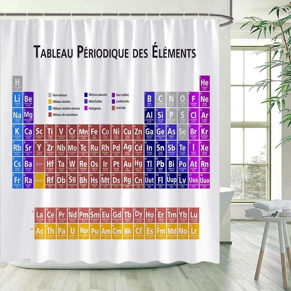 Periodic Table Of Elements Shower Curtains Modern Chemical Form Printing Polyester Children Bathroom Decor Bath Curtain Hooks