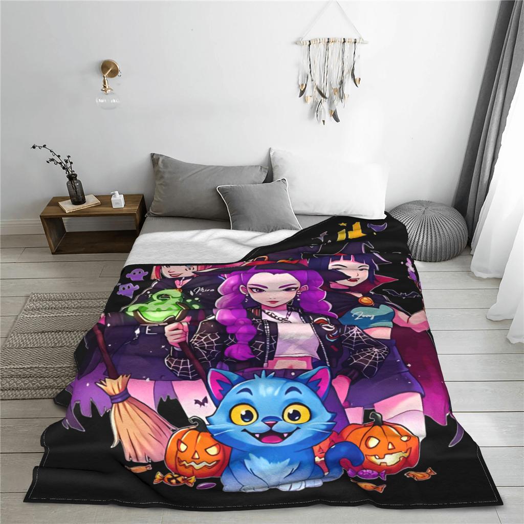 HUNTRIX Kpop Demon Hunters Halloween Witches  Blanket  Children Plush Throw Blanket Couch Bed Flannel Bedspread Sofa Bed Cover
