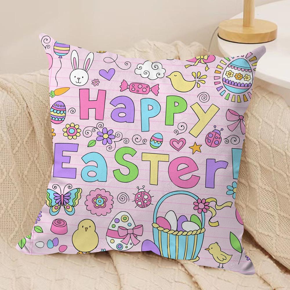 Easter Element cute Cushion Cover Silky Short Plush Invisible Zipper Dustproof Sofa Pillow Case for Home Decor