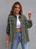 Women's Ripped Denim Jacket - Solid Color, Loose Fit, Long Sleeve, European & American Style