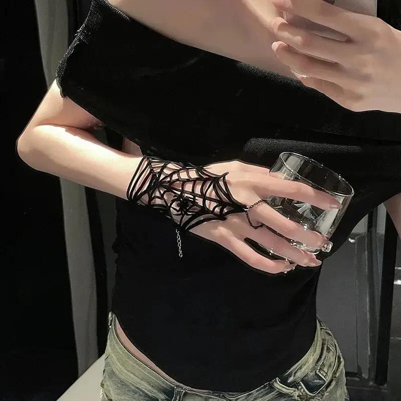 Fashion Gothic Bracelet Black Spike Adjustable Velvet Bracelets Y2K Cosplay Bracelet Accessories Dark Spider Web Punk Bracelets