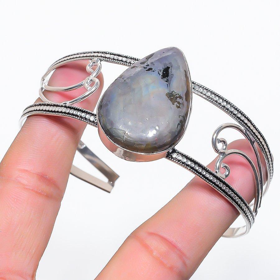 Labradorite Gemstone 925 Sterling Silver Cuff Bangle Adjustable
