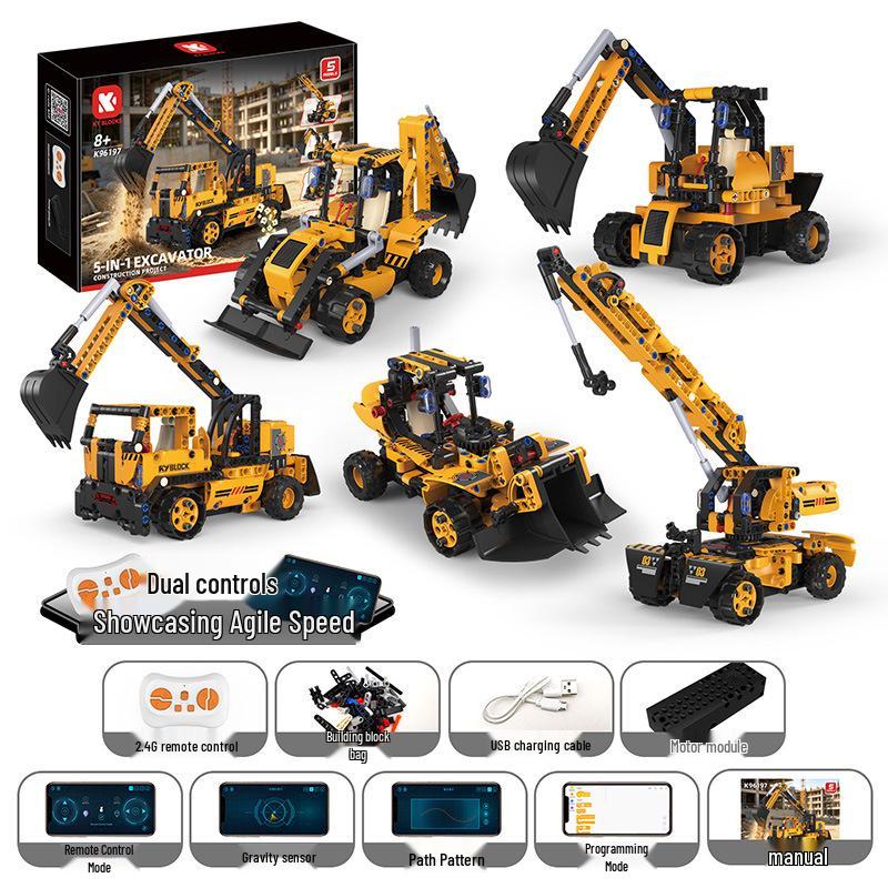Five-in-One Programmable Wall-E Robot: Assembly Building Blocks, Electric Science Education, Remote Control, Compatible with Lego