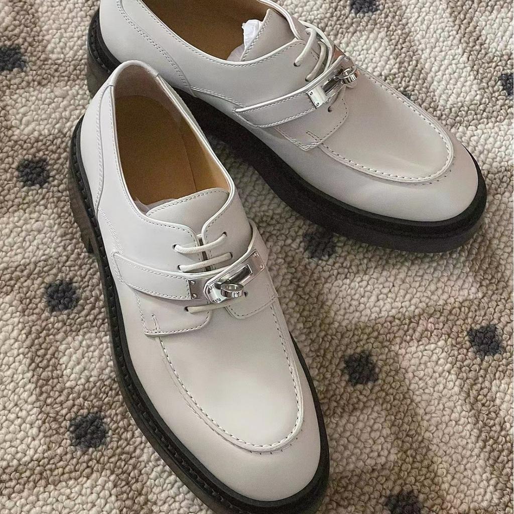 Spot Second Hair~ Grape Mother Same Shoes, Autumn 2025 British Style Lock Round Head Thick Heel Strap Loafers