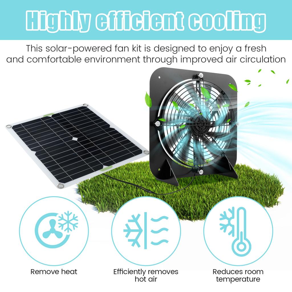 Kit de Ventilador de Panel Solar 13.5 pulgadas 100W Impermeable Ventilador de Extracción Alimentado por Energía Solar 3000rpm Autoajustable Refrigeración de Alta Eficiencia Pollo