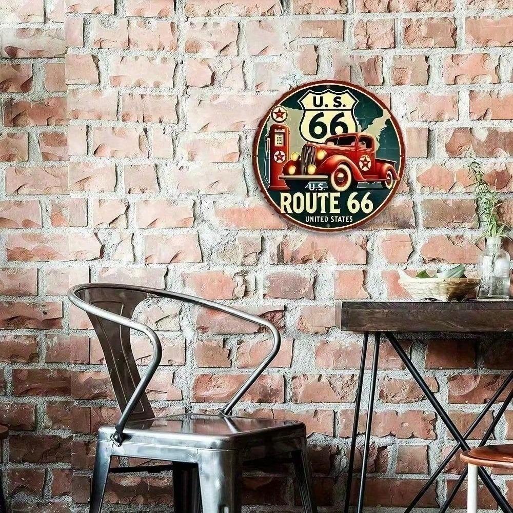 Vintage Route 66 Tin Metal Sign 8x8 Inch Americana Wall Decor Retro Man Cave Garage Art