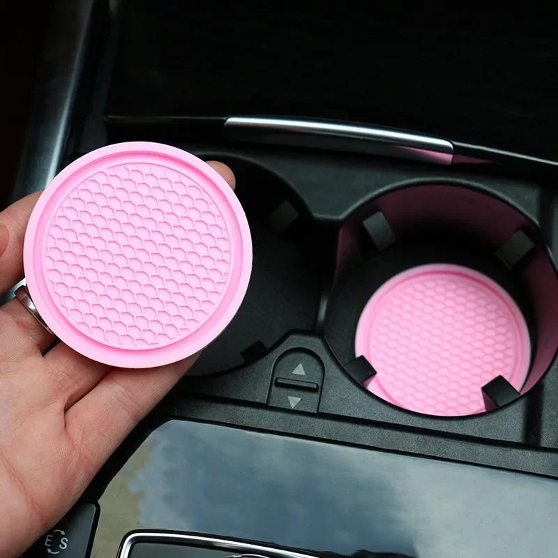 Car Non-slip Water Cup Pad Diamond Rhinestone Bling Decoration Auto Interior Cup Bottle Anti-skid Rubber Mat Car Accessories
