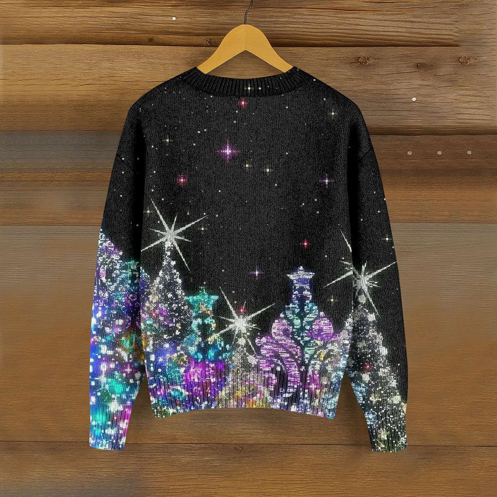 Women's Round Neck Top Printing Thickened Plush Cashmere Warm Long Top