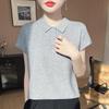 Women's Polo Collar Wool Knit Short Sleeve Casual T-Shirt for Spring/Summer
