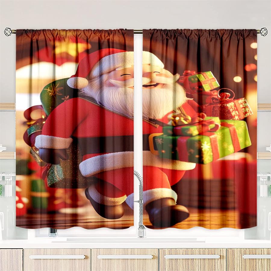 2PCS- Christmas Santa Claus Christmas tree pattern printed curtains   Christmas decorations   home decorations   room decorations