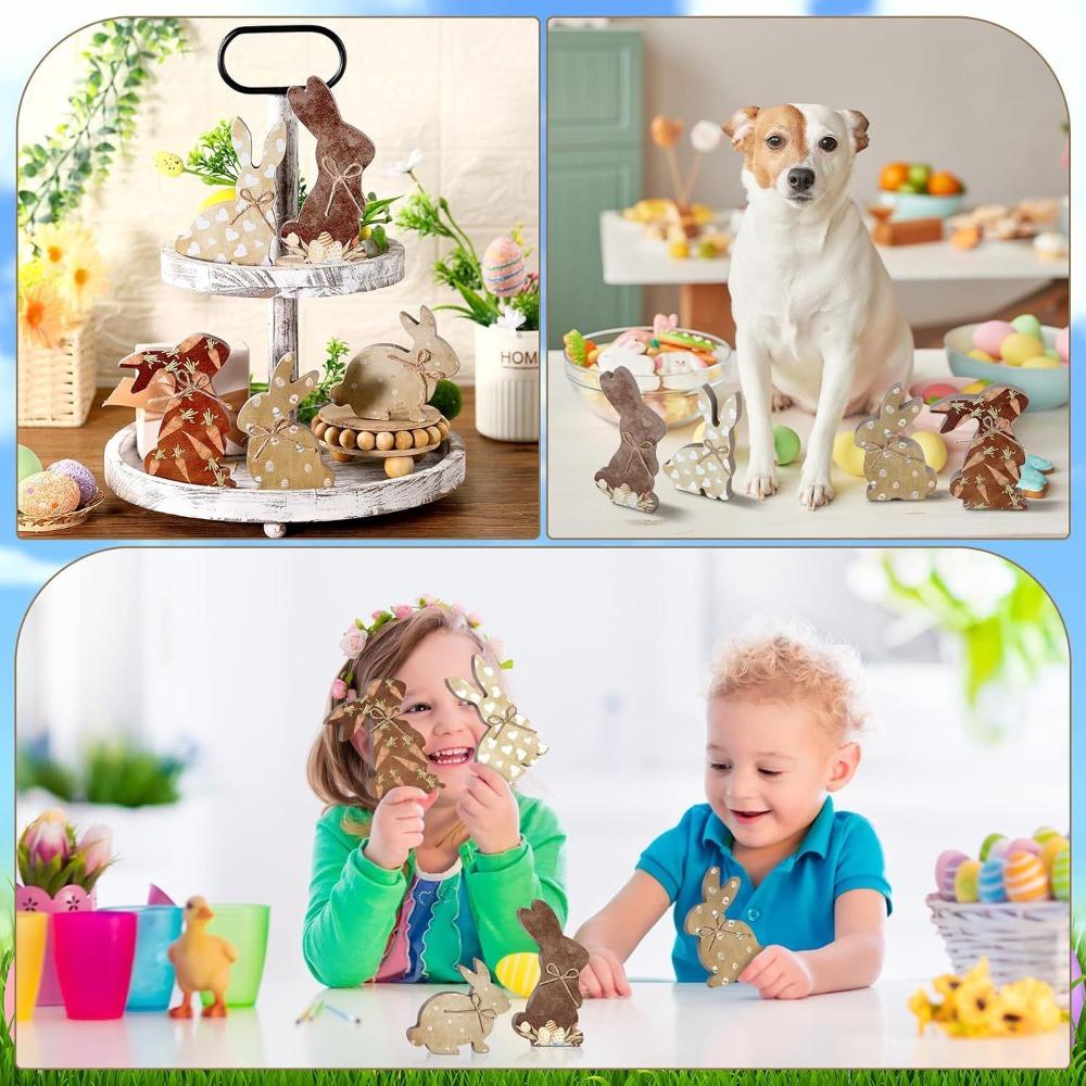 4/5 Piece Printed Easter Wooden Rabbit Ornament With Bowknot Standing Bunny Ornament  Shop