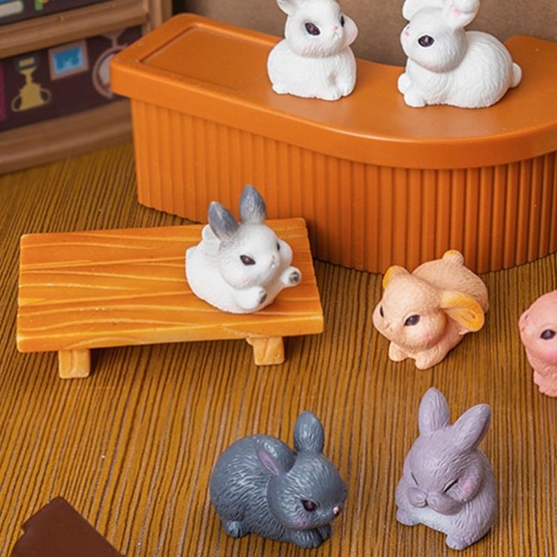 10Pcs Miniature Rabbit Figurines Resin Animal Statues Perfectly for Easter Decorations and Birthday Cake Toppers