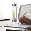 Crystal Glass Water Bottle, Water Bottle with Removable Gemstone Center Top Easy Carry Strap for