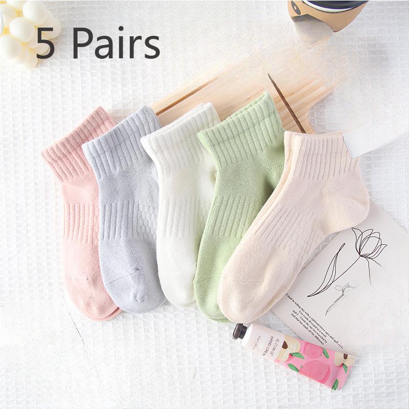 

5 пар женских тонких спортивных носков-лодочек для весны и лета, однотонных, с массажной подошвой и влагоотводящих 5 Pairs разноцветный