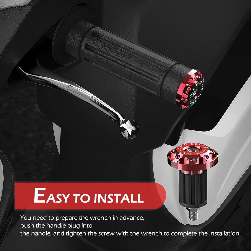 2 PCS Motorcycle Bar End Plug, Aluminum Alloy Handlebar Grip End Caps for Electric Car Scooters, Off-Road Motorcycles (Red)