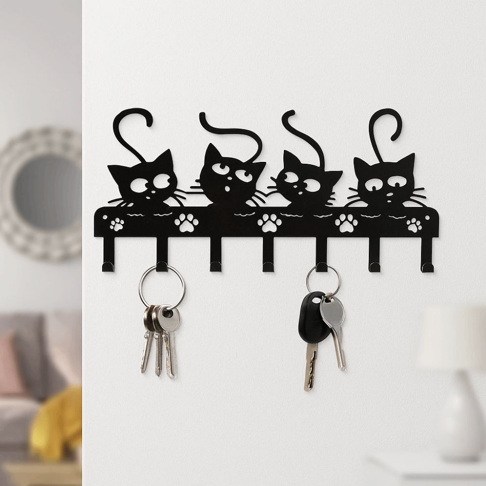 Black Cat Wall Hat Hanger Iron Cartoon Cat Coat Hook Easy To Install Key Holder  Household