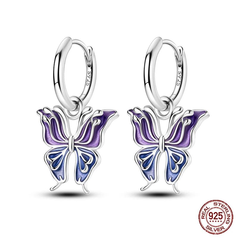 Fashion 925 Sterling Silver Butterfly Bee Rotating Eye Pendant Earrings for Women Dazzling Cubic Zircon Fine Party Jewelry Gifts