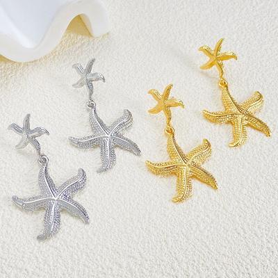 Exaggerated Starfish Stud Earrings Golden Starfish Drop Earrings Starfish Dangle Earrings  Party