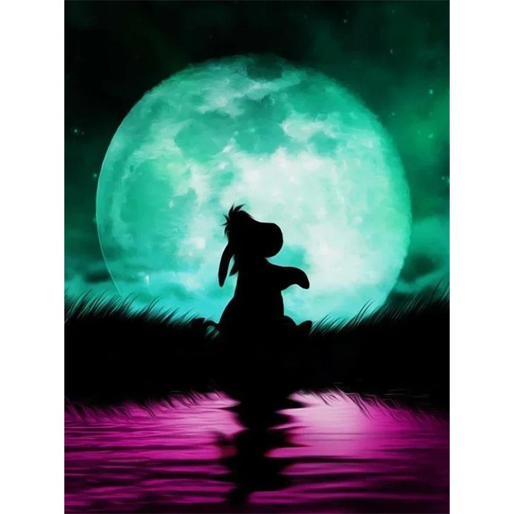 

Disney Diamond Painting 5D Winnie The Pooh and Eeyore Silhouette in A Moonlight DIY Gift Suitable for Living Room Bedroom Office and Home Decor Round 20x30cm