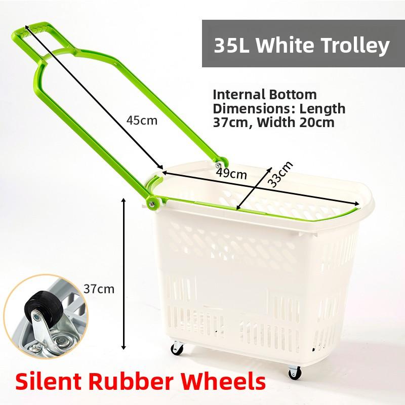 Thickened Plastic Shopping Basket with Wheels Handheld KTV Basket Convenience Store Caddy Vegetable Basket Pull Rod Basket