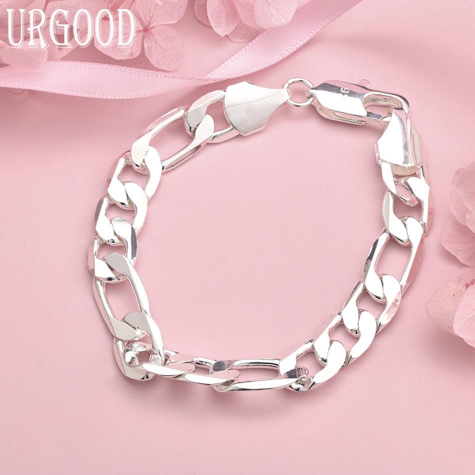 925 Sterling Silver 10mm Side Chain Bracelet Gift Wedding Jewelry