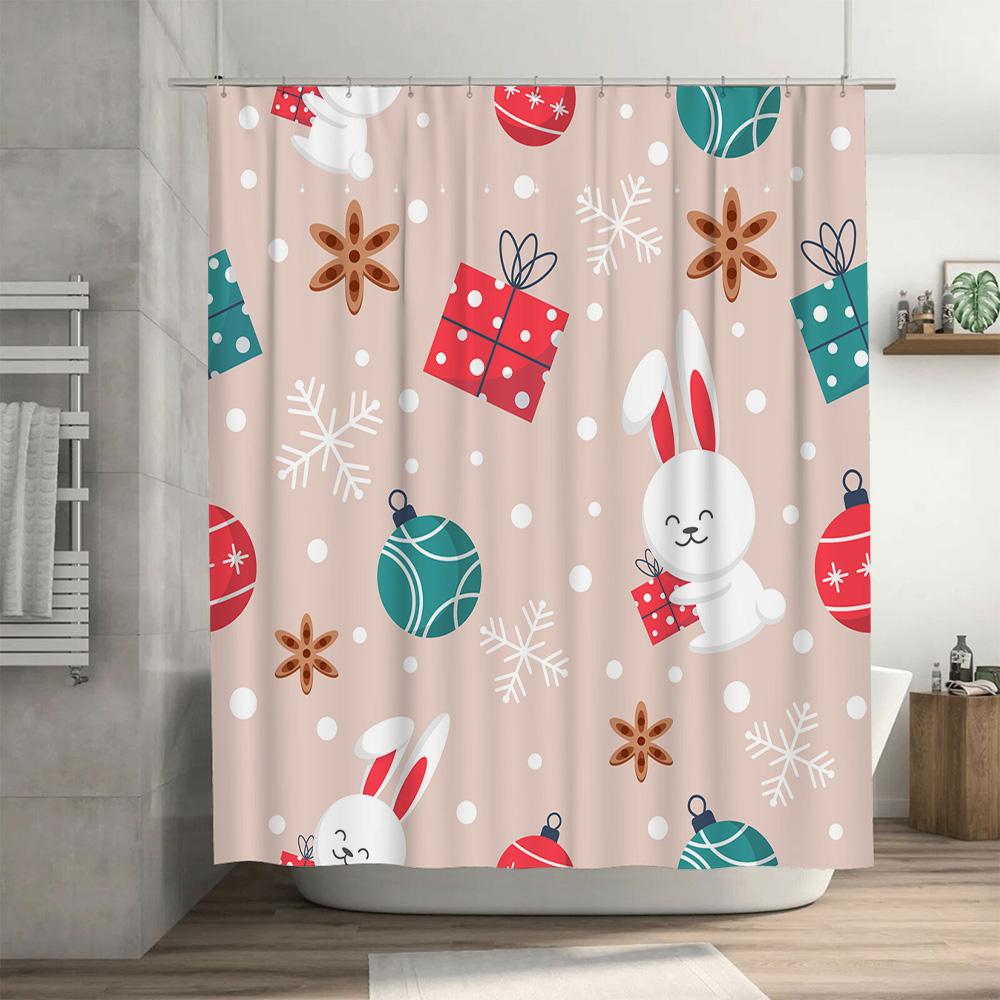 XMAS Gift Box Cartoon Bunny Shower Curtain Decoration for Bathroom Bath Mat Set Christmas Ornament Wall Sticker Home Decor in Ho