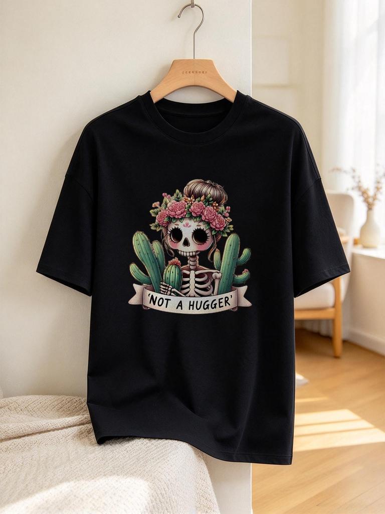 Unisex T Shirt Cute Skeleton Cactus Print Soft Casual Summer Fashion Comfortable Daily Top