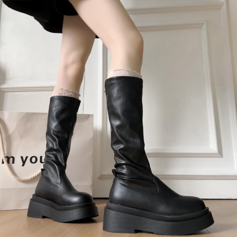 Fashion temperament black American retro heightened platform boots women's 2025 summer new versatile knight boots